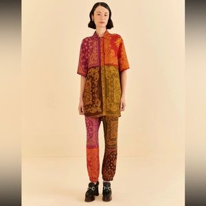 🆕 Farm Rio 🍍 Multicolor Bandana Dream Short Sleeve Shirt size Small top